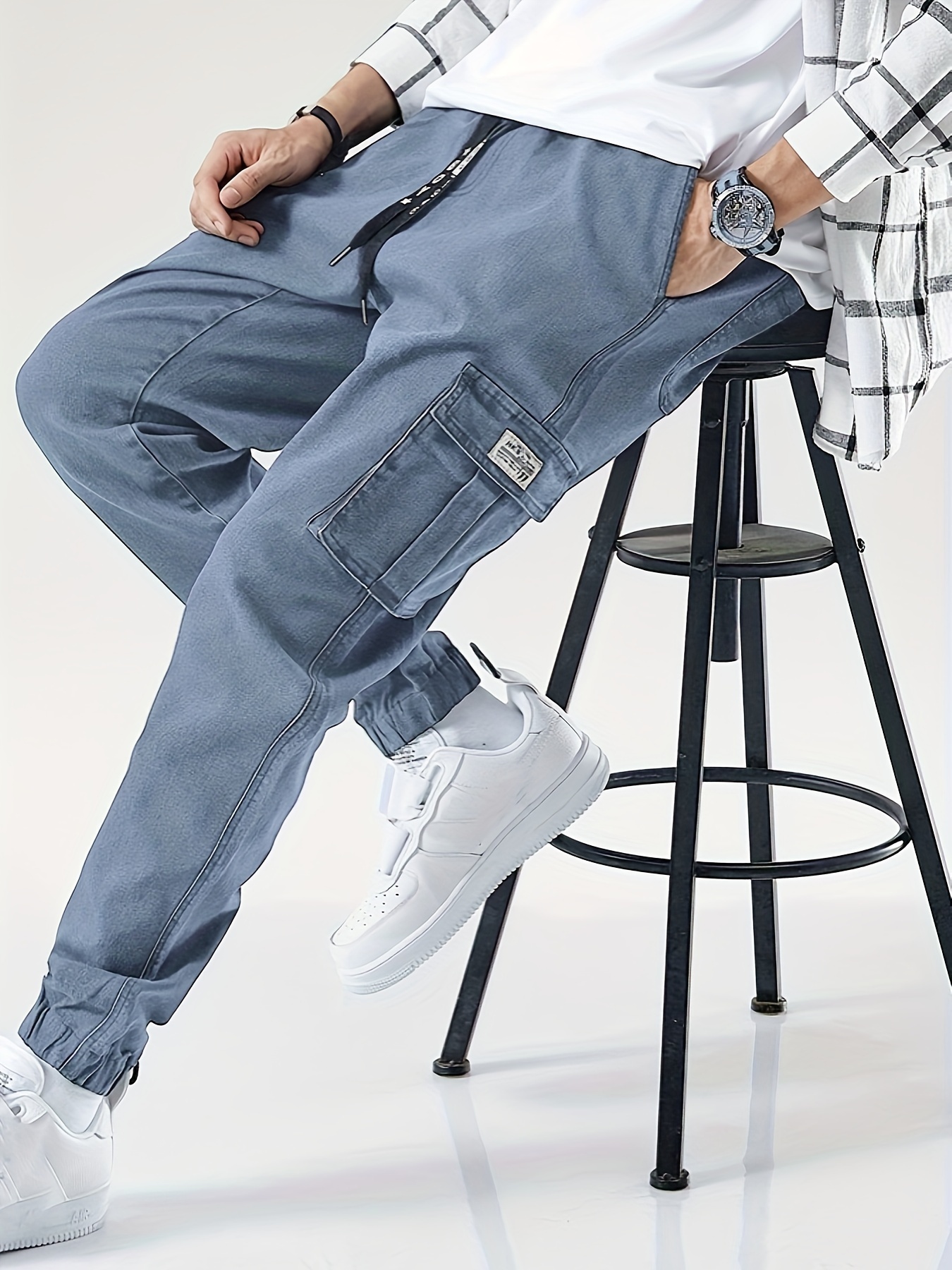 mens casual regular drawstring cargo jeans with pocket mens outfits details 2