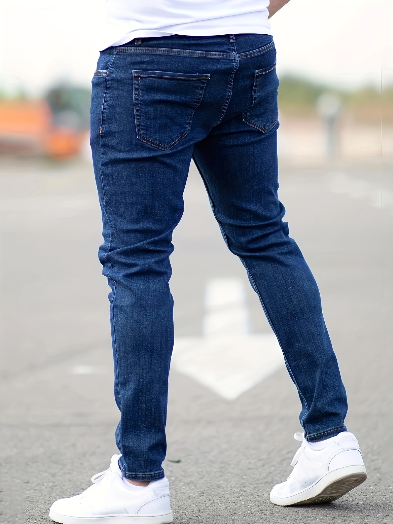 slim fit cotton jeans mens casual solid color mid stretch denim pants for spring summer details 8